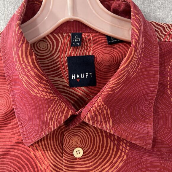 Haupt Germany Camp Shirt circles Abstract red XL 17.5 Men short sleeve - Picture 9 of 13